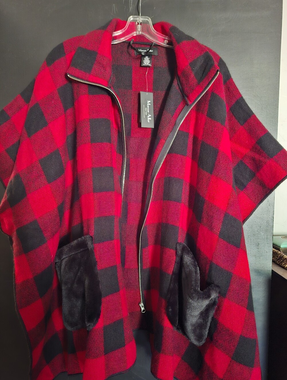 Red Buffalo Plaid Zip-Front Cape
